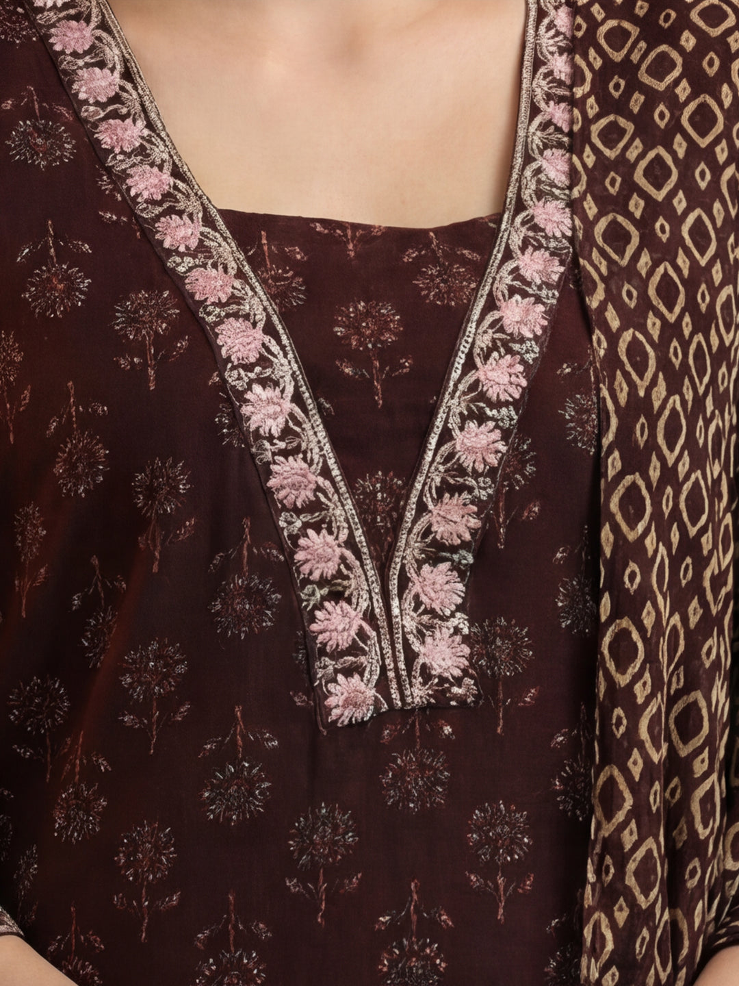 Floral Embroidered Straight Kurta & Trousers Sets