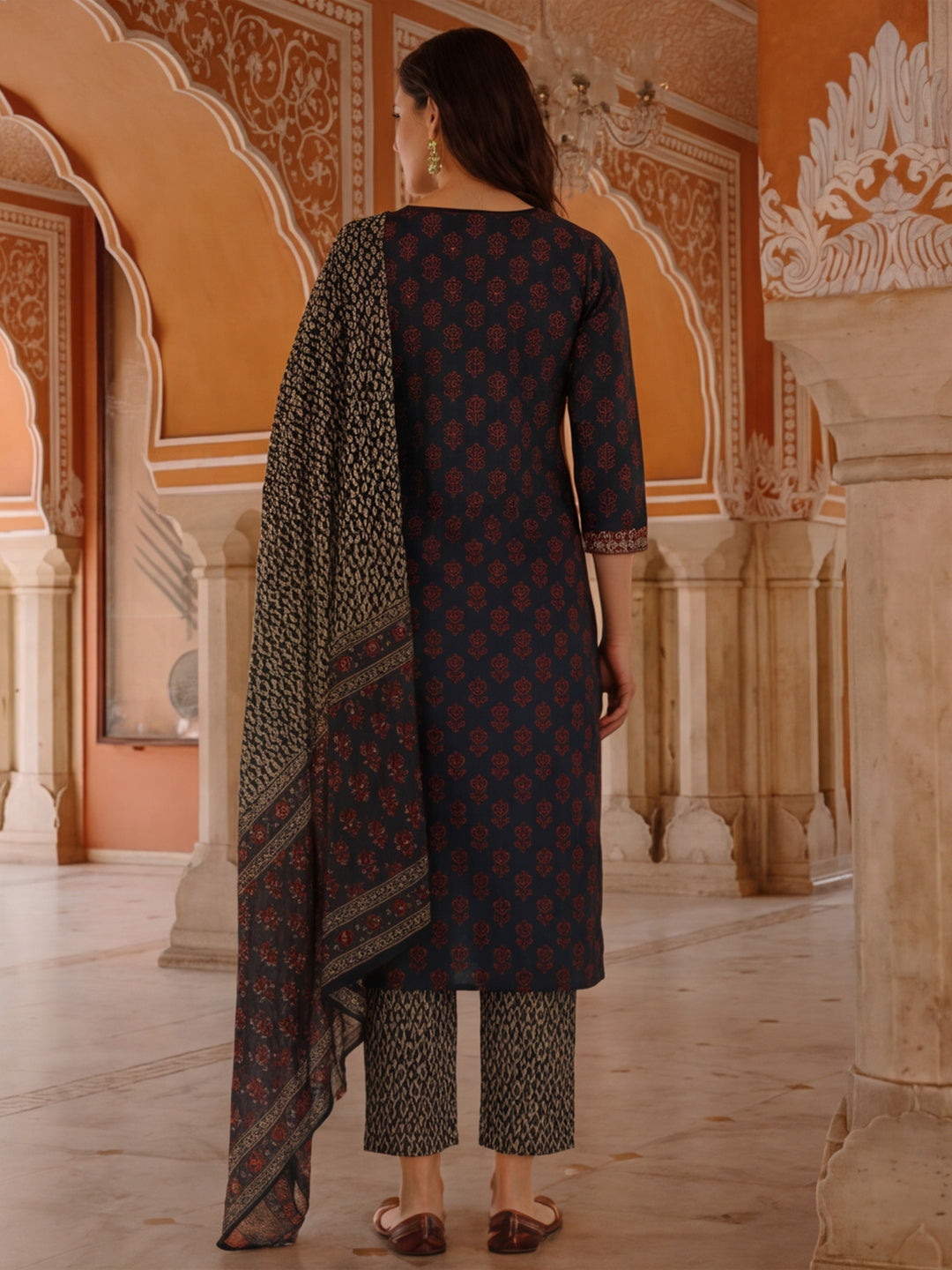 Embroidered Pure Cotton Floral Kurta Sets With Dupatta