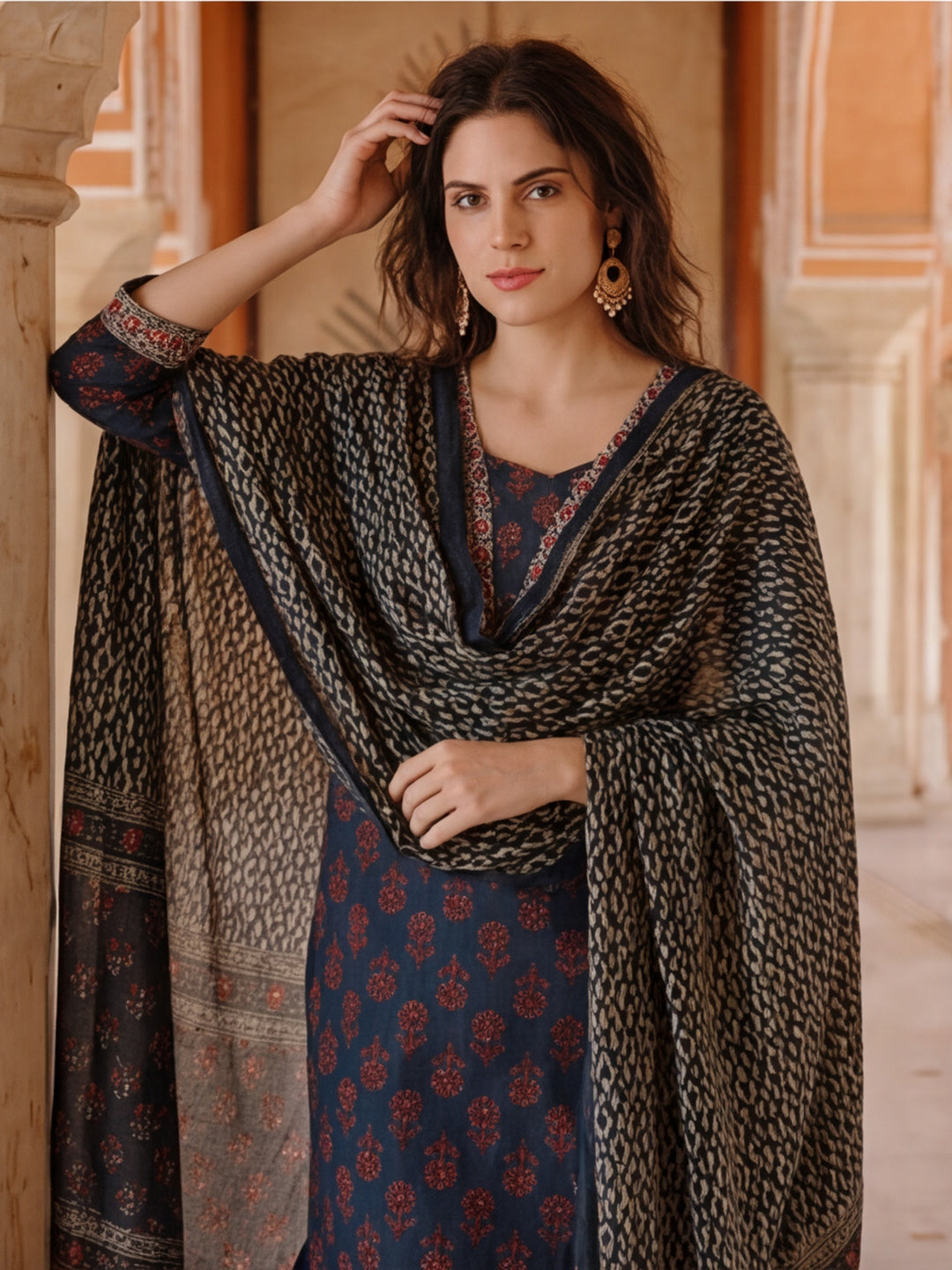 Embroidered Pure Cotton Floral Kurta Sets With Dupatta