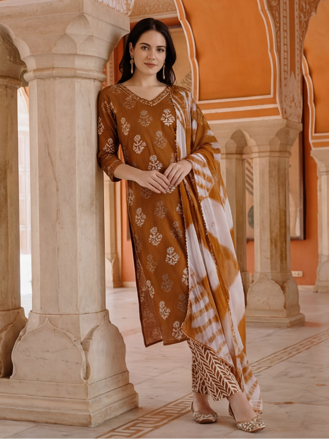 Ethnic Motif Printed Pure Cotton Suit Set