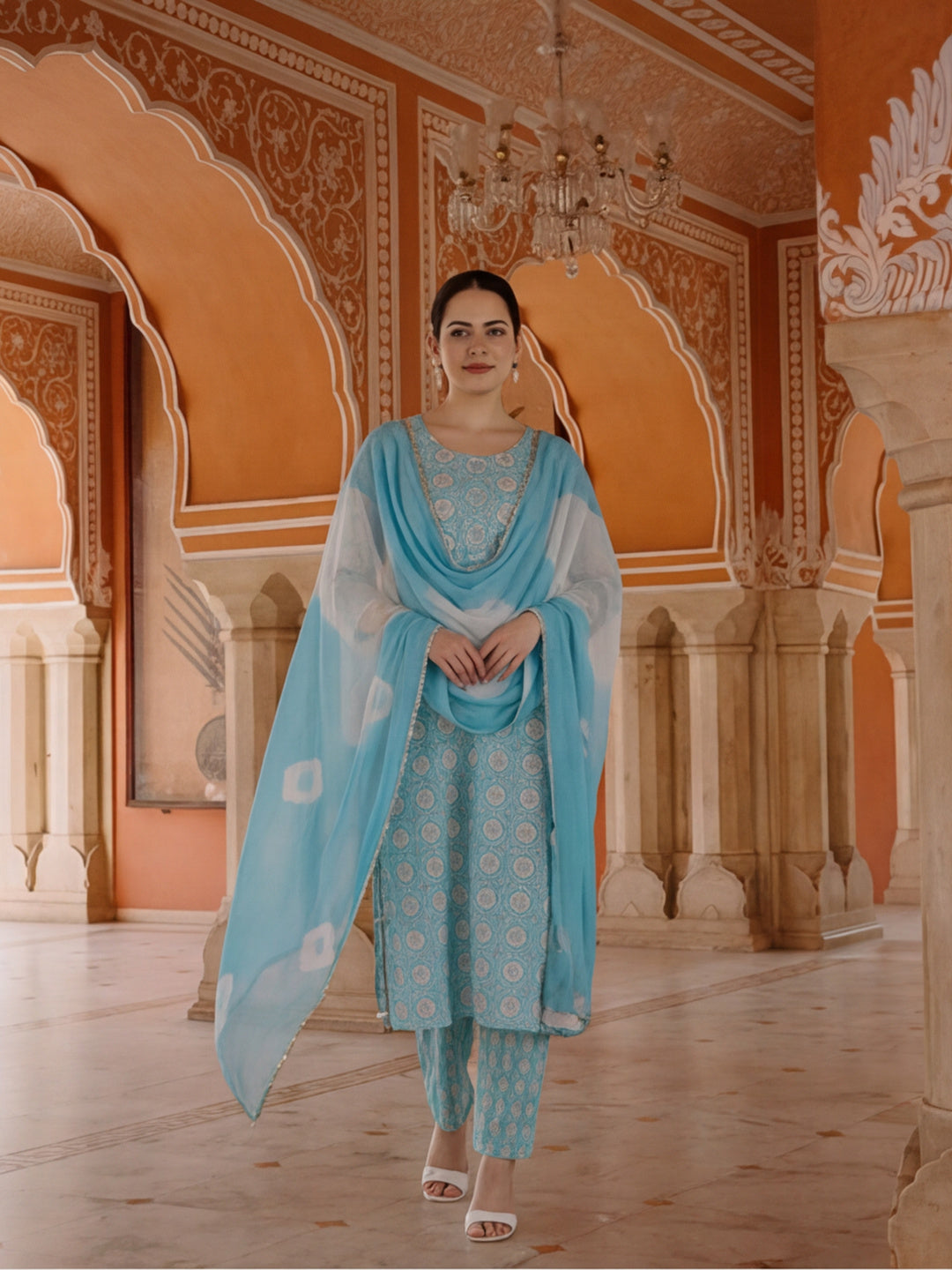 Floral Printed Pure Cotton Kurta Set With Dupatta