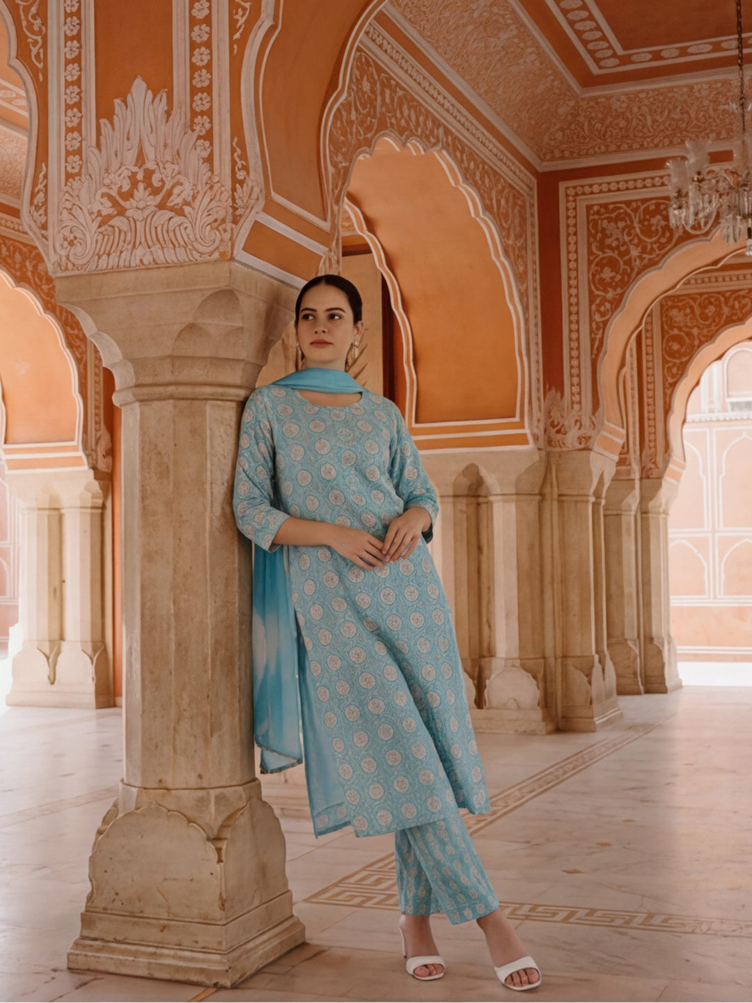Floral Printed Pure Cotton Kurta Set With Dupatta