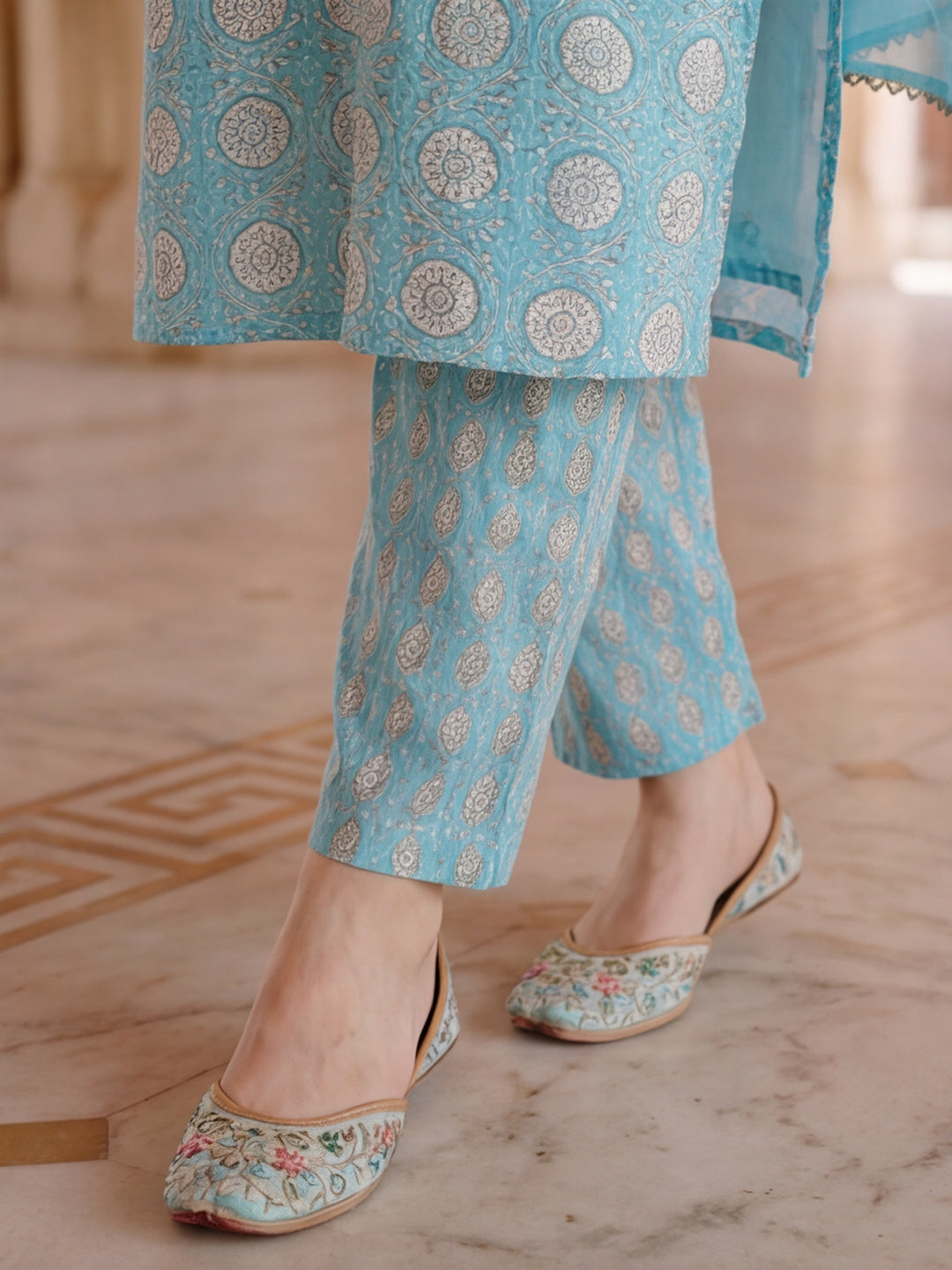 Floral Printed Pure Cotton Kurta Set With Dupatta