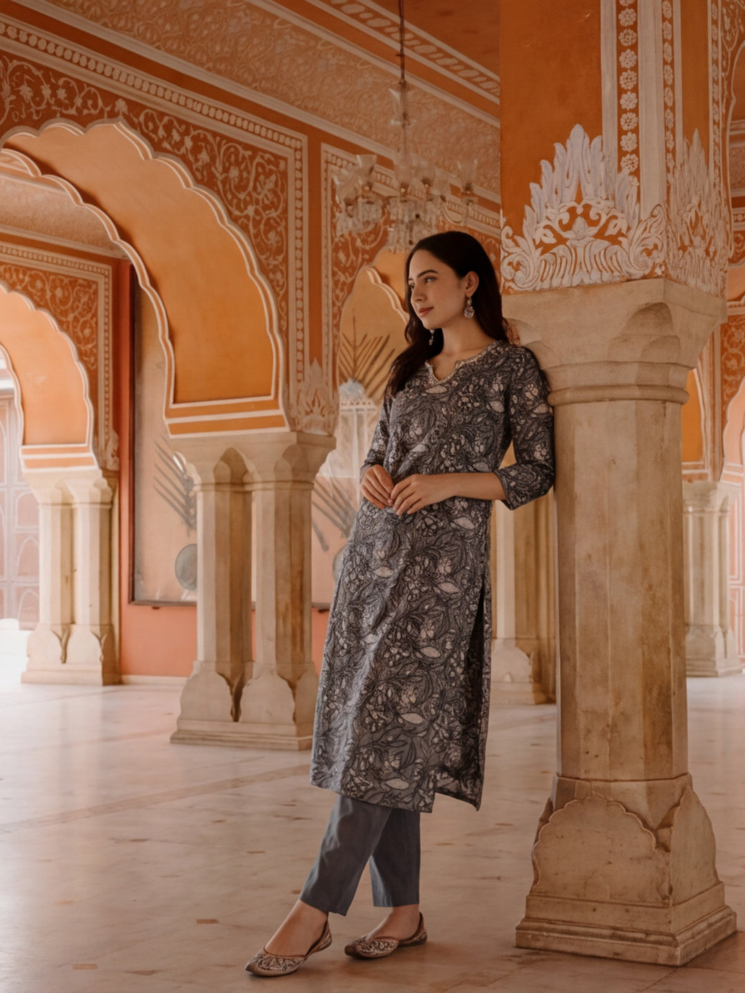 Ethnic Printed Kurta Set With Tie-Dye Dupatta