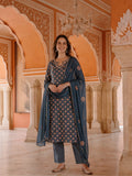 Abstract Printed Kurta Set With Tie-Dye Dupatta