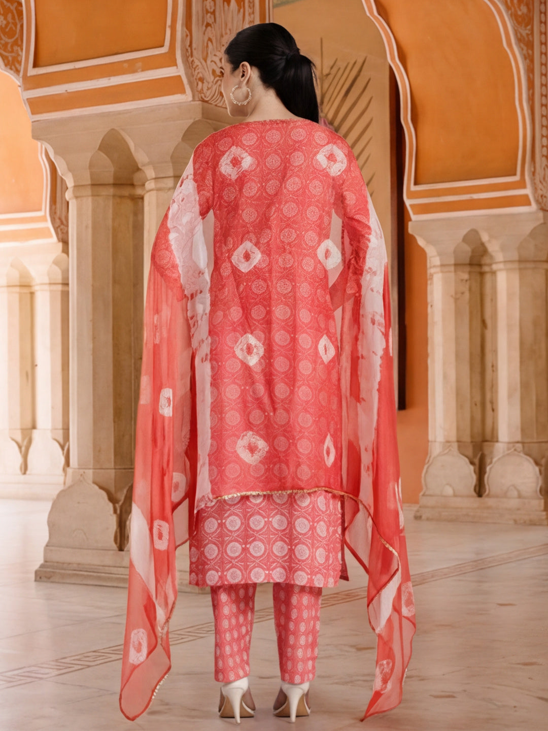 Ethnic Floral Printed Cotton Kurta Set With Dupatta