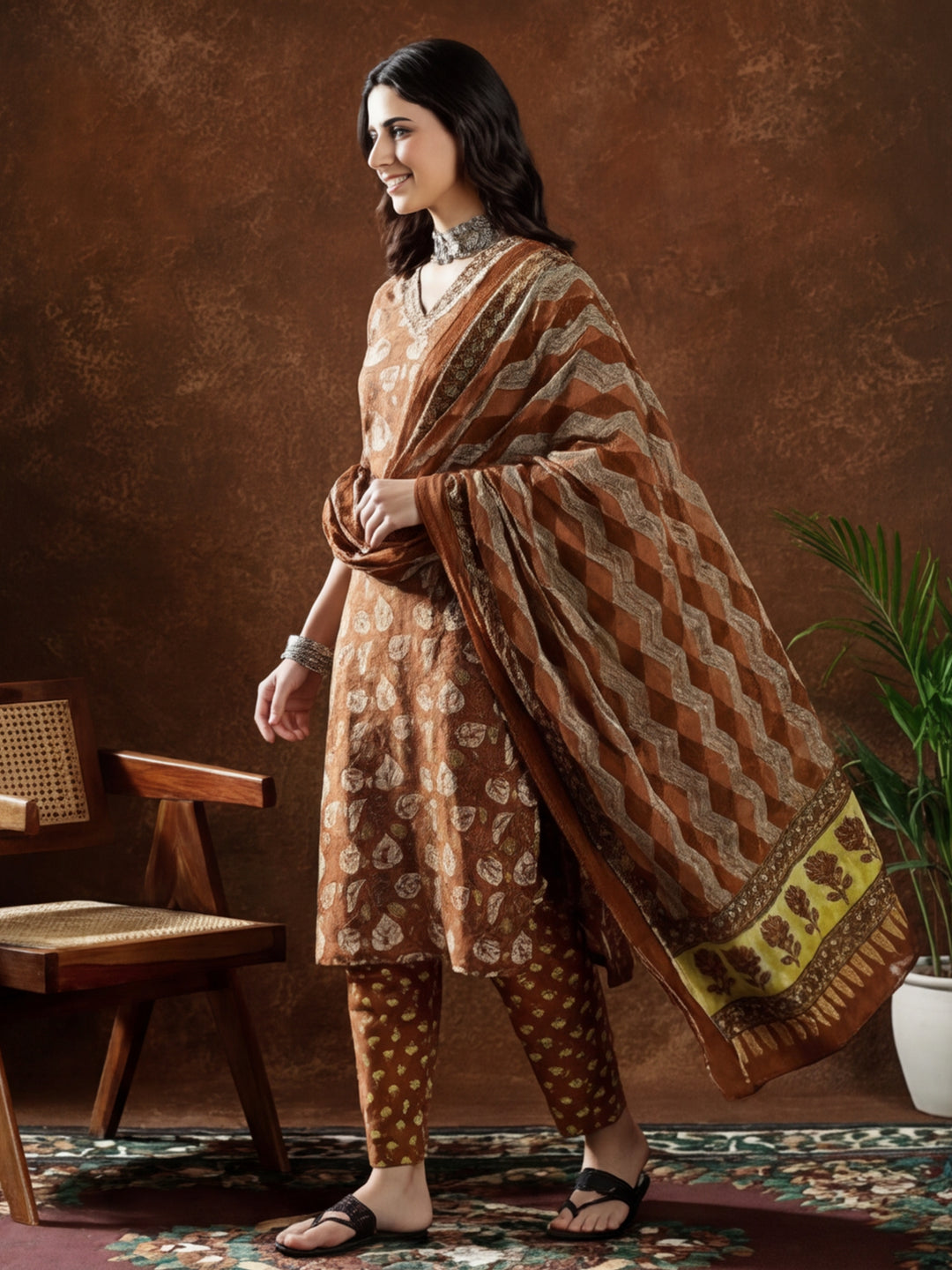 Floral Embroidered Straight Kurta & Trousers Sets