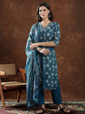 Floral Embroidered Straight Kurta & Trousers Sets