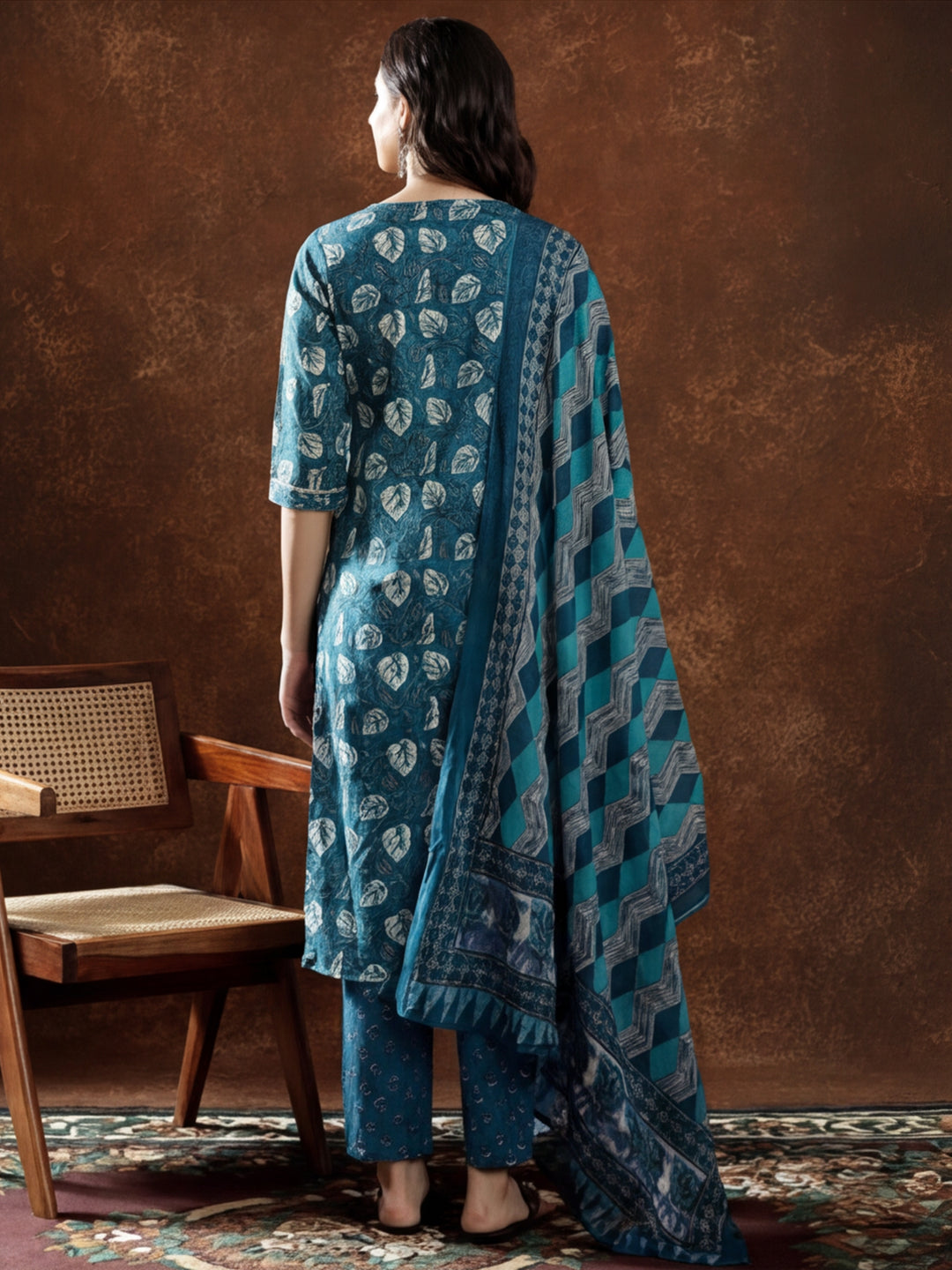 Floral Embroidered Straight Kurta & Trousers Sets
