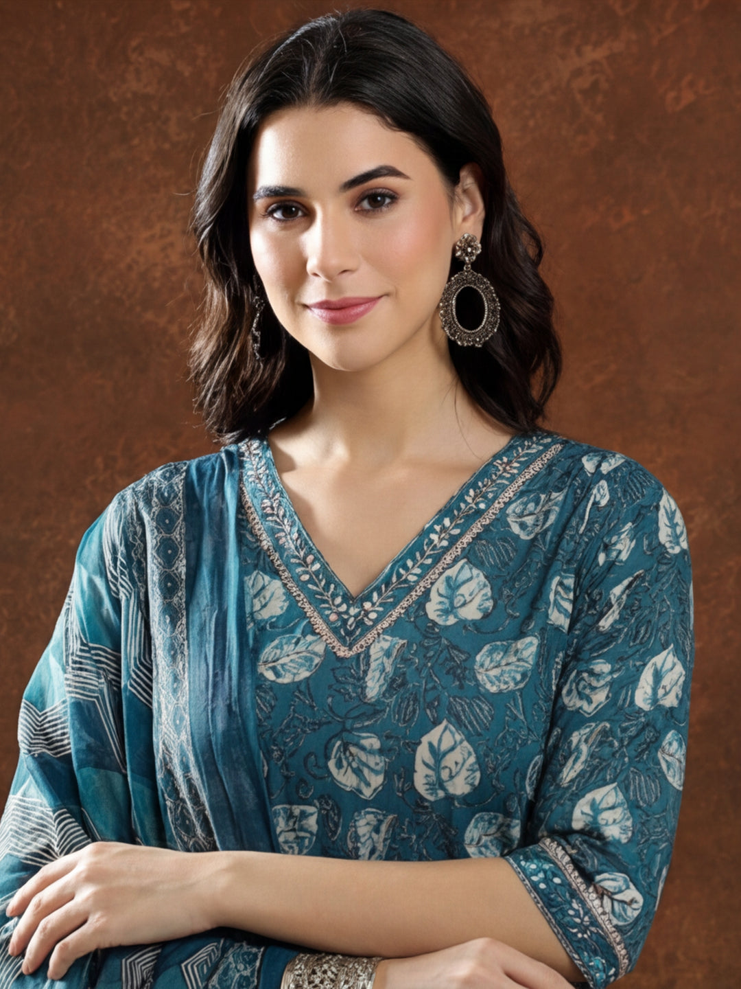 Floral Embroidered Straight Kurta & Trousers Sets