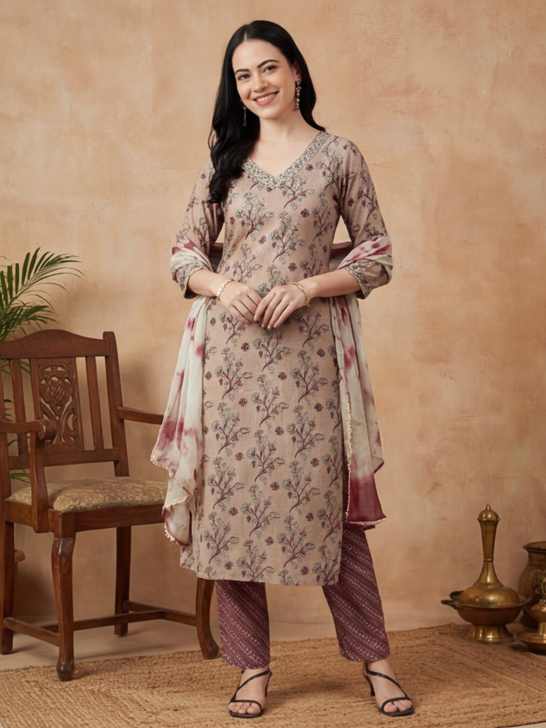 Floral Printed Straight Kurta & Palazzos Sets