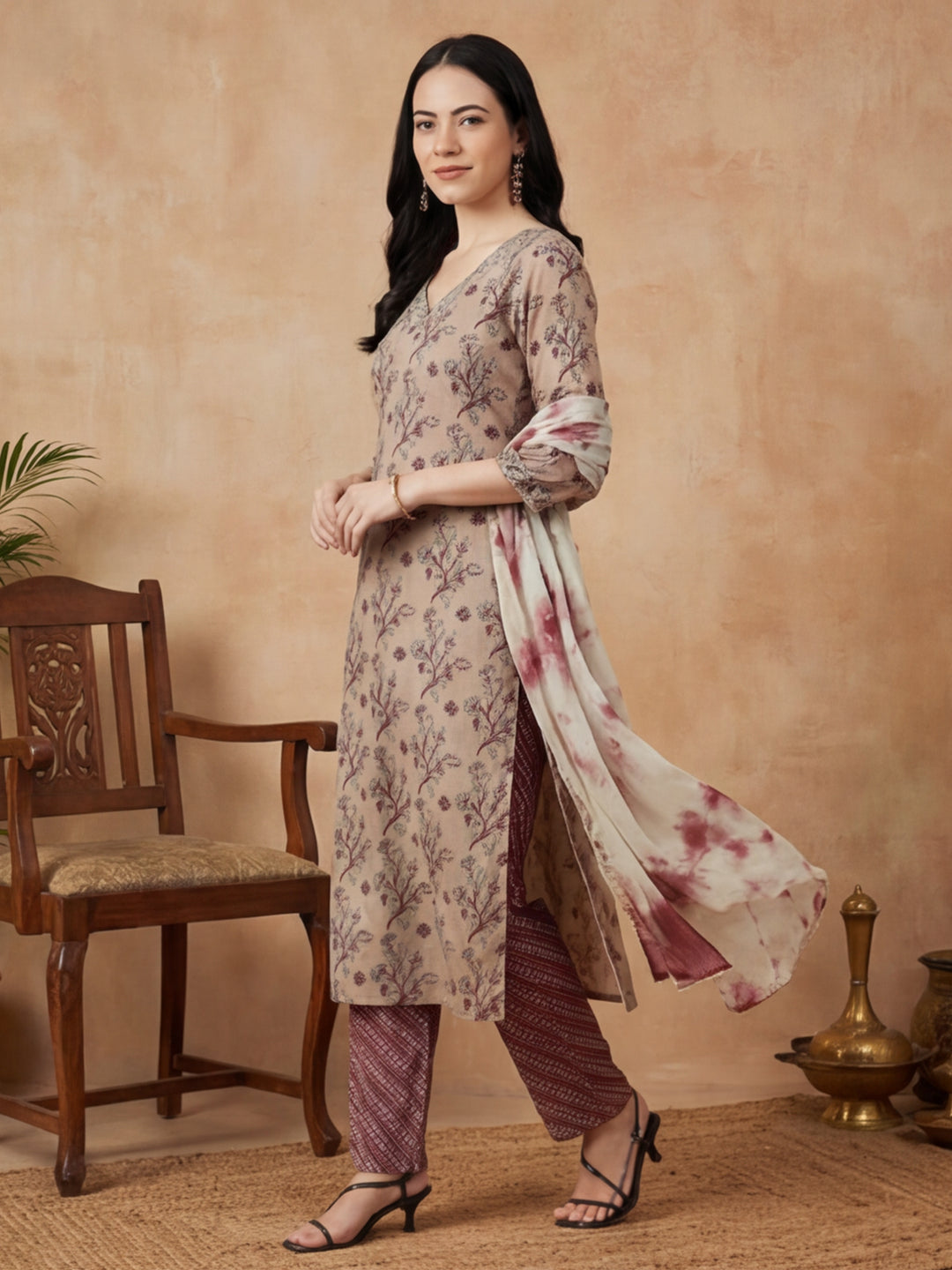 Floral Printed Straight Kurta & Palazzos Sets