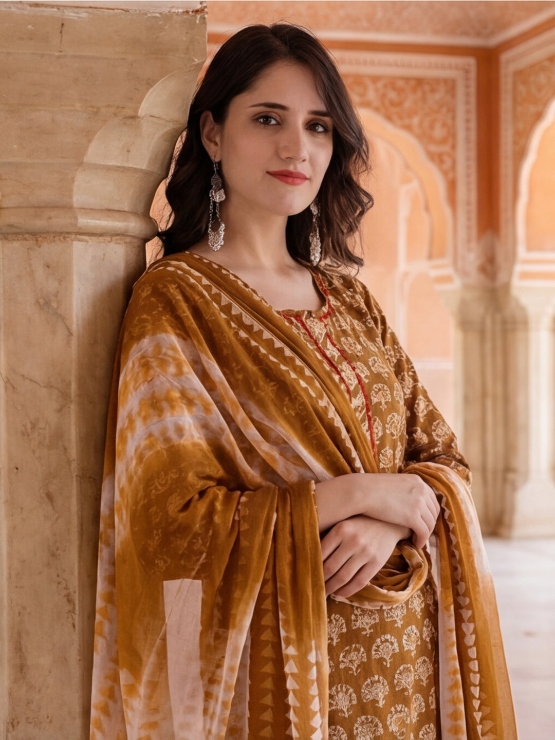 Floral Printed Gotta Patti Pure Cotton Kurta With Pant & Chiffon Dupatta