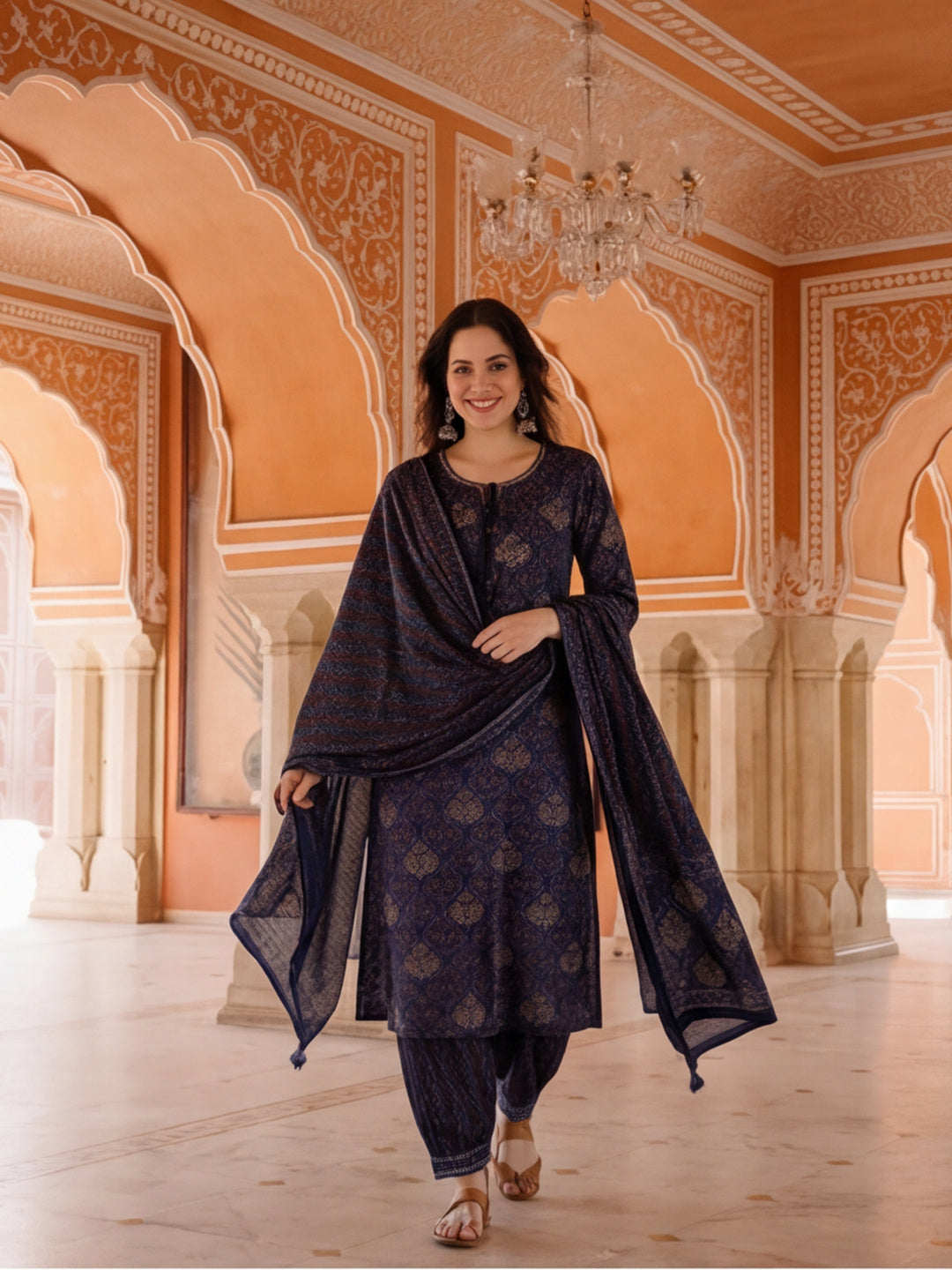 Floral Embroidered Straight Pure Cotton Kurta & Salwar Sets