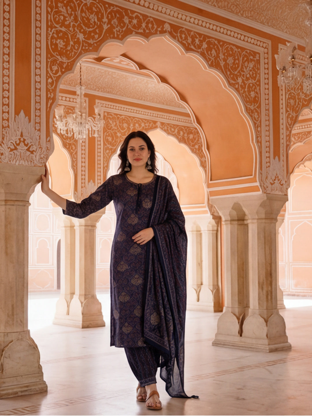 Floral Embroidered Straight Pure Cotton Kurta & Salwar Sets