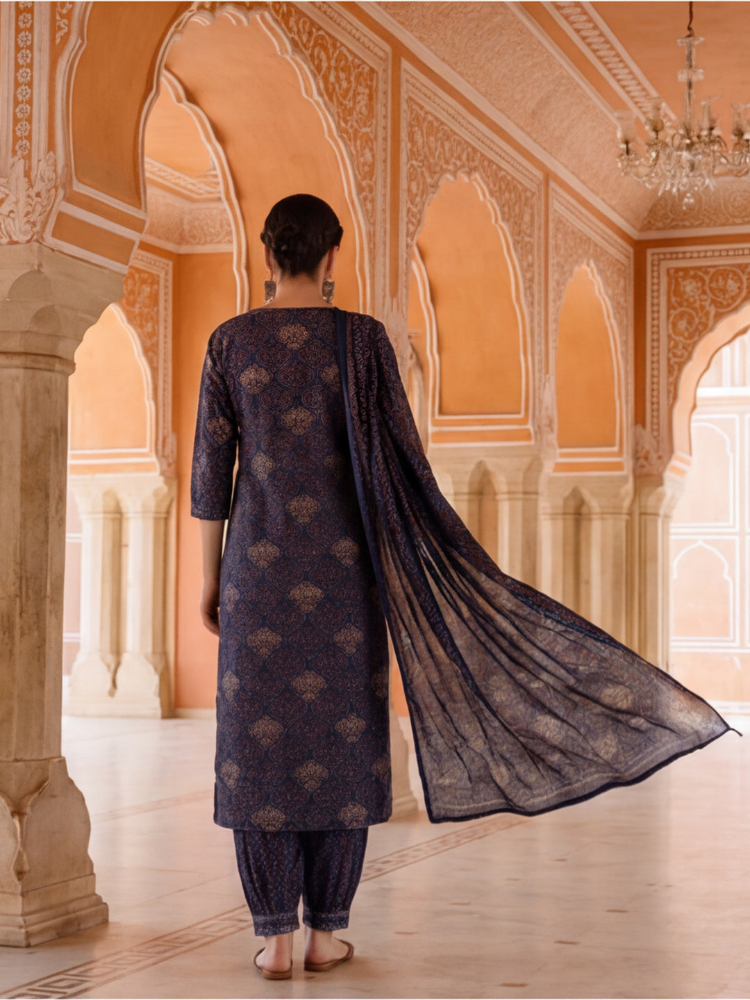 Floral Embroidered Straight Pure Cotton Kurta & Salwar Sets