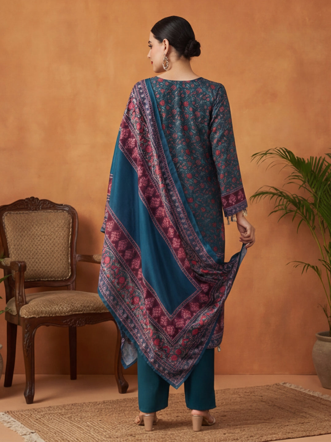 Floral Embroidered Straight Kurta & Trousers Sets