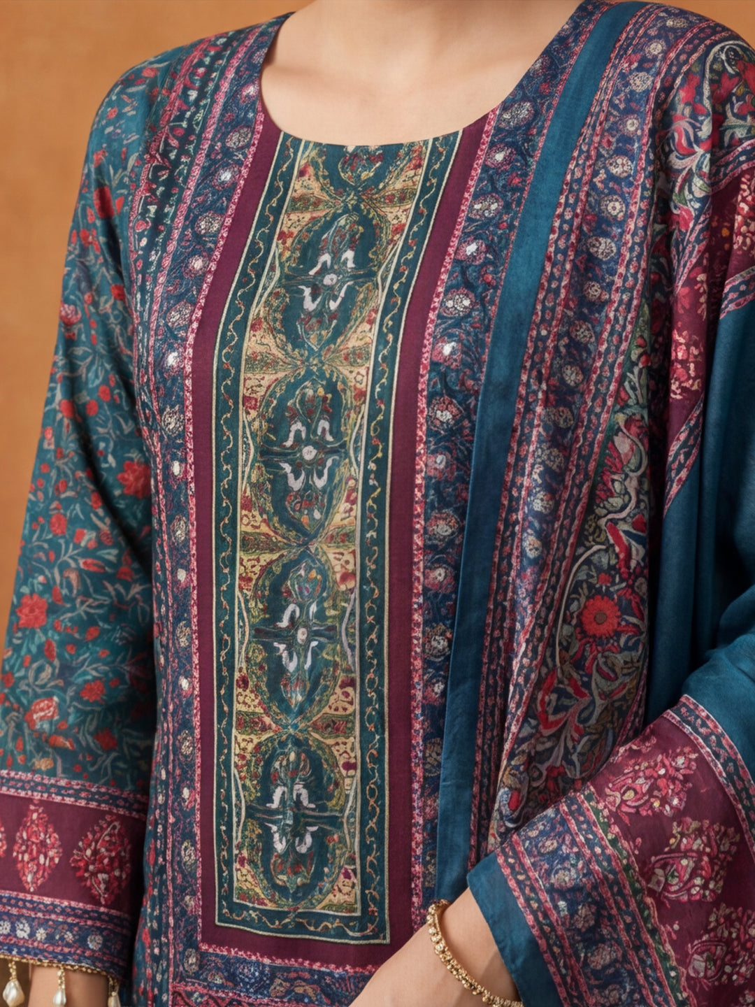 Floral Embroidered Straight Kurta & Trousers Sets