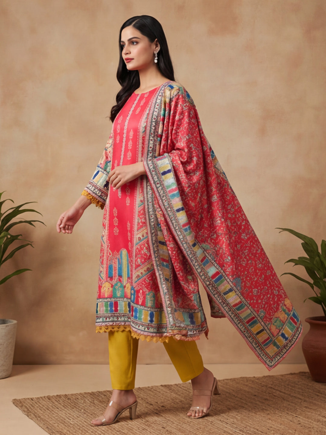Floral Embroidered Straight Kurta & Trousers Sets