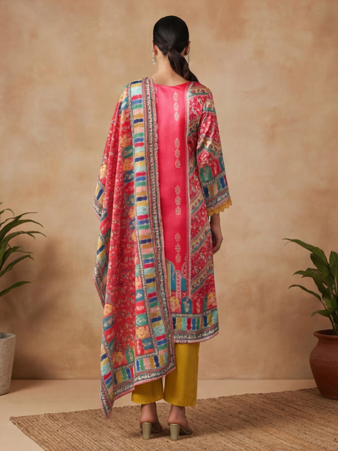 Floral Embroidered Straight Kurta & Trousers Sets