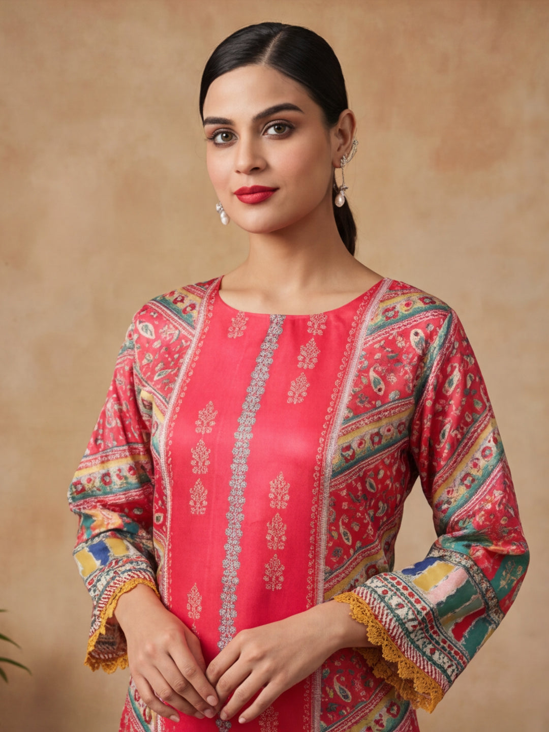 Floral Embroidered Straight Kurta & Trousers Sets