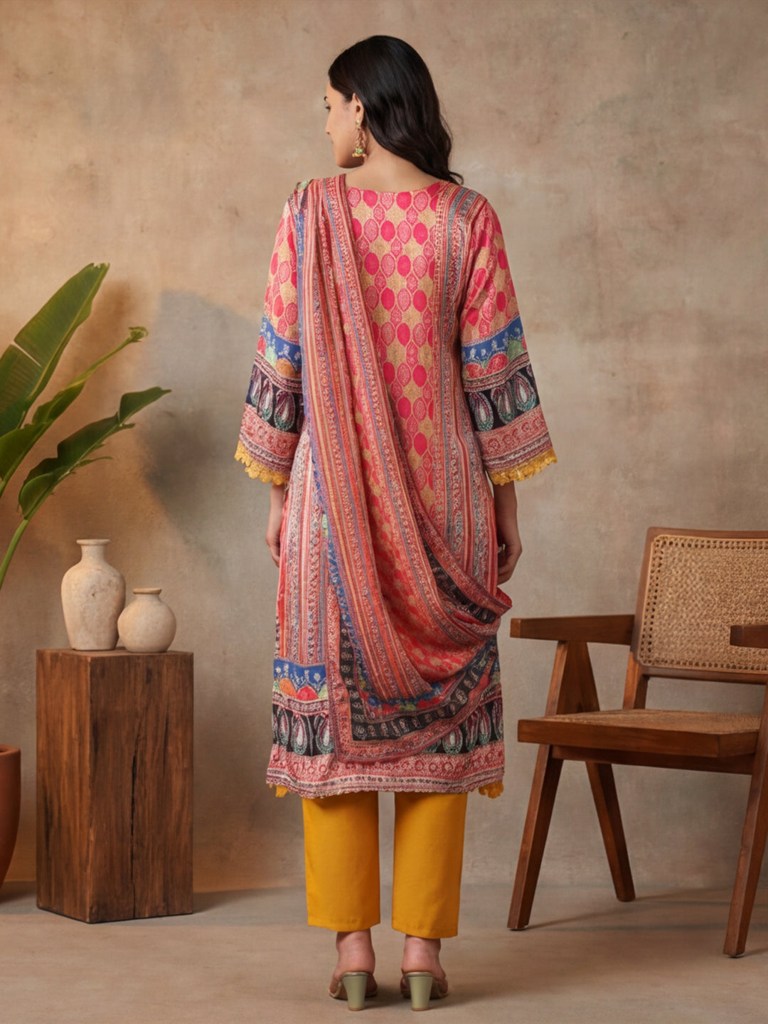 Floral Embroidered Straight Kurta & Trousers Sets