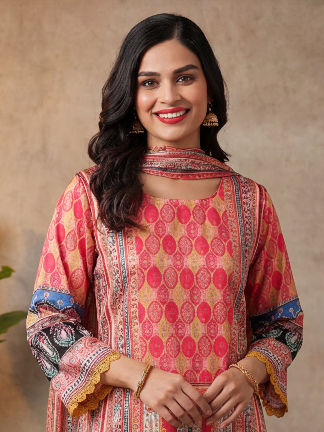 Floral Embroidered Straight Kurta & Trousers Sets