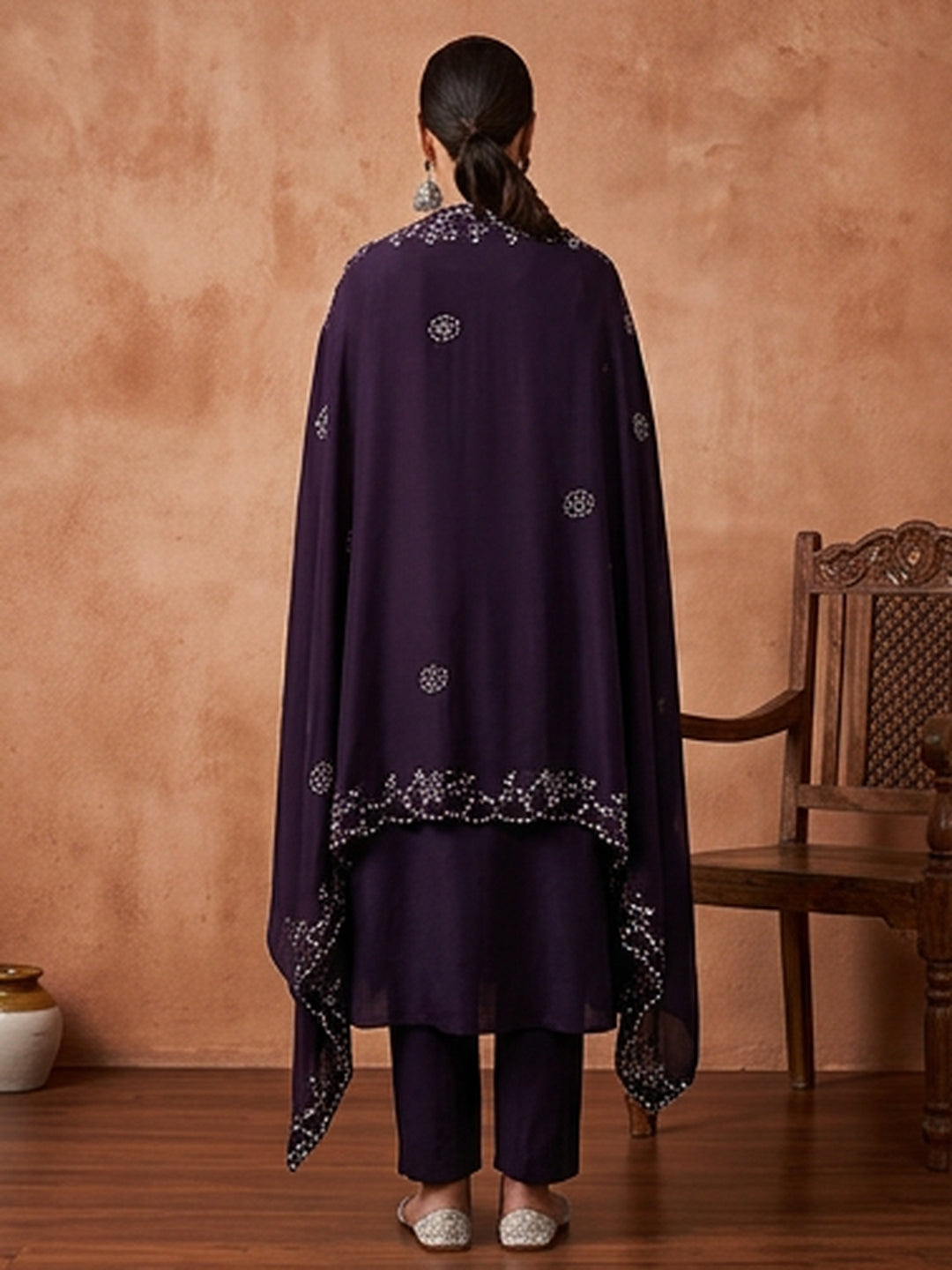 Floral Embroidered Flared Kurta & Trousers Sets