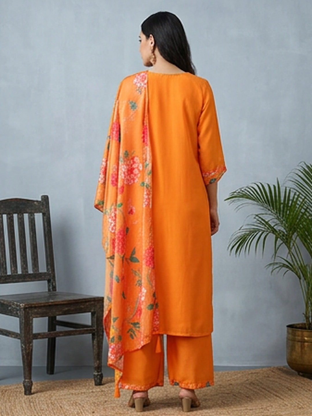 Floral Embroidered Straight Kurta & Trousers Sets