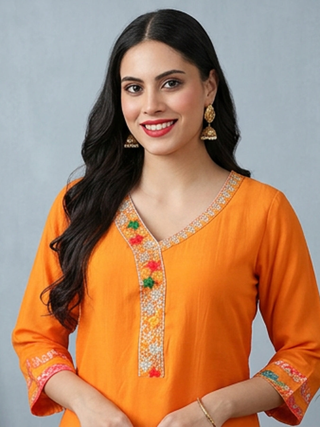 Floral Embroidered Straight Kurta & Trousers Sets
