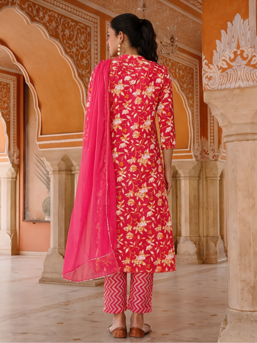 Floral Printed Straight Kurta & Trousers Sets
