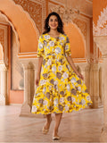 Floral Printed A-Line Tiered Ethnic Dress