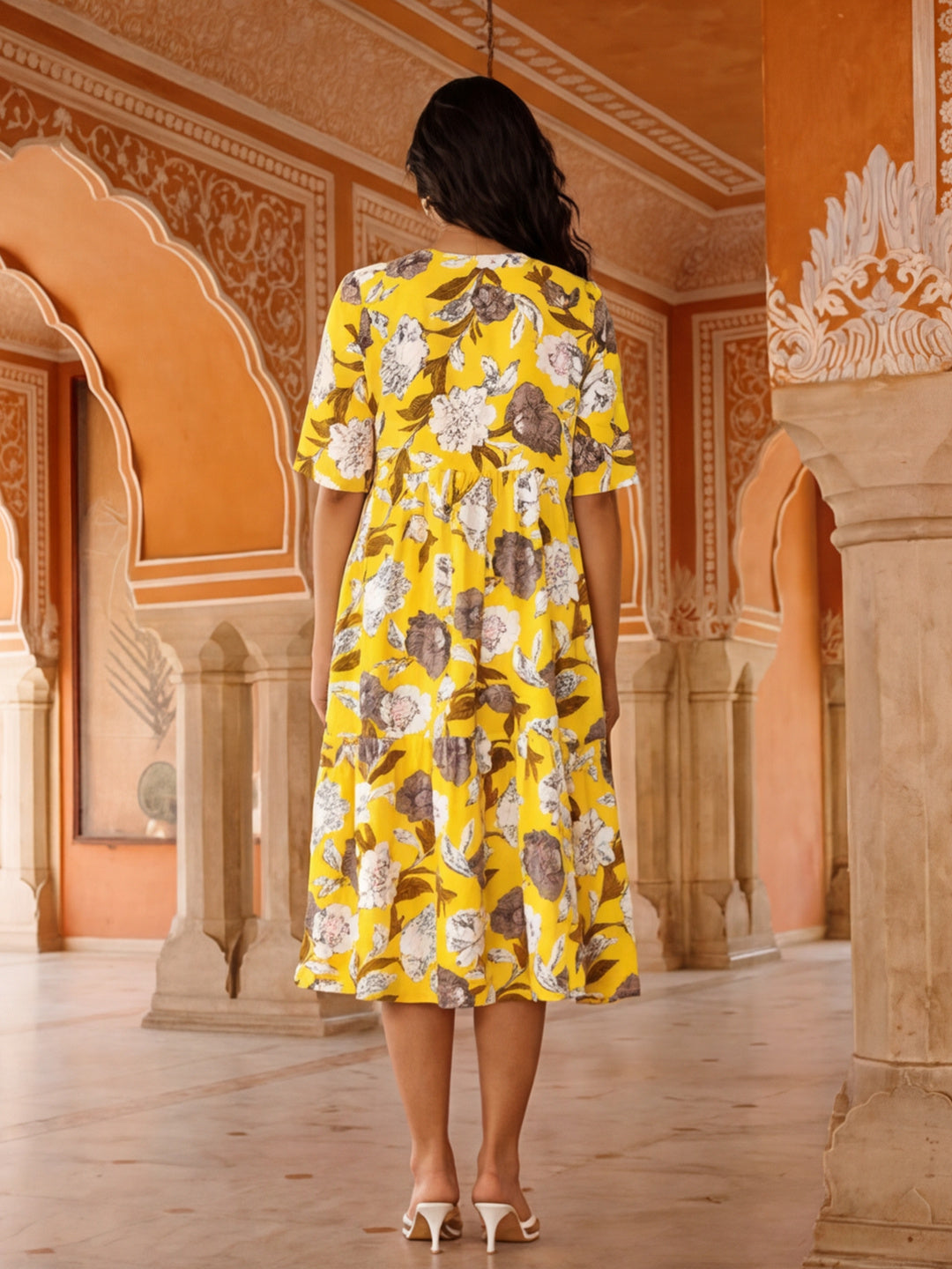 Floral Printed A-Line Tiered Ethnic Dress