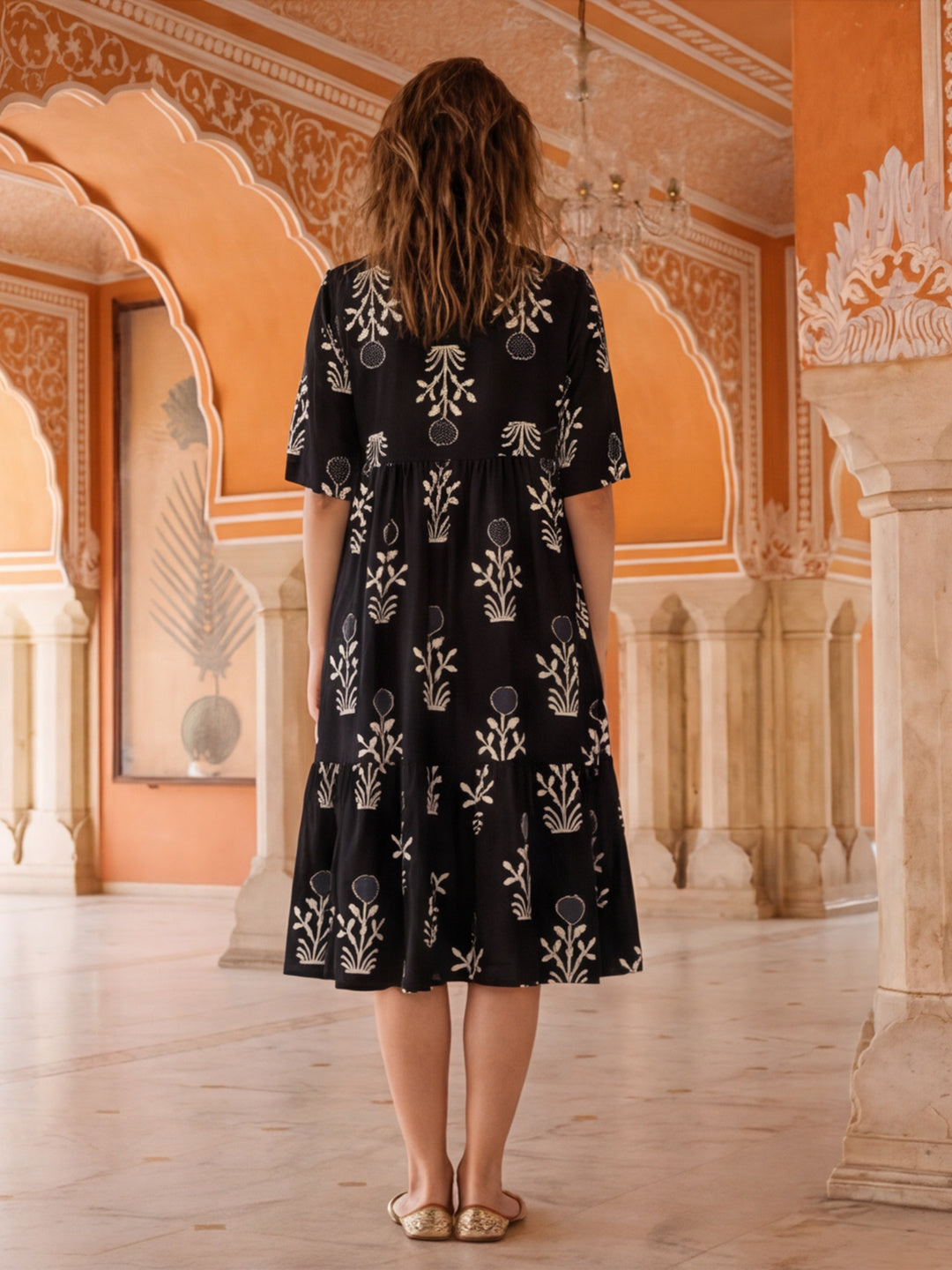 Floral Printed A-Line Tiered Ethnic Dress