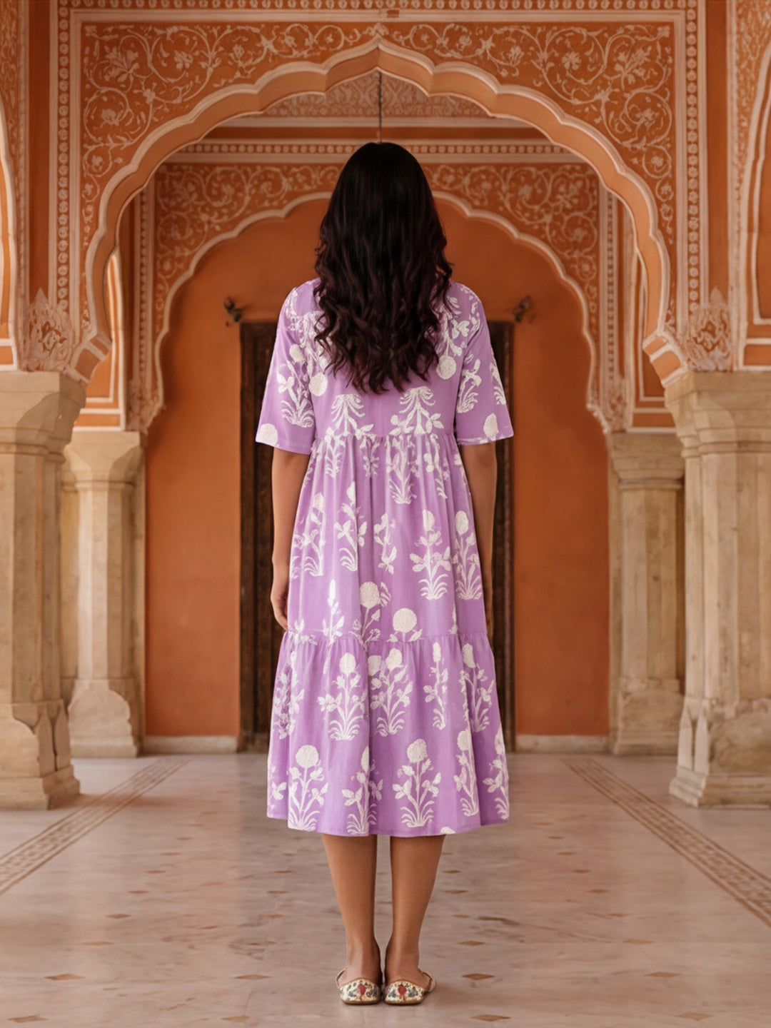 Floral Printed A-Line Tiered Ethnic Dress