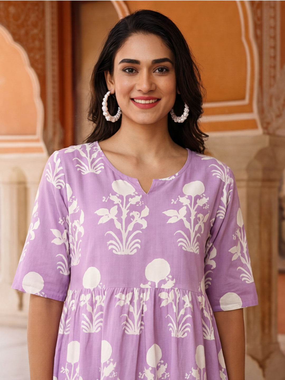 Floral Printed A-Line Tiered Ethnic Dress