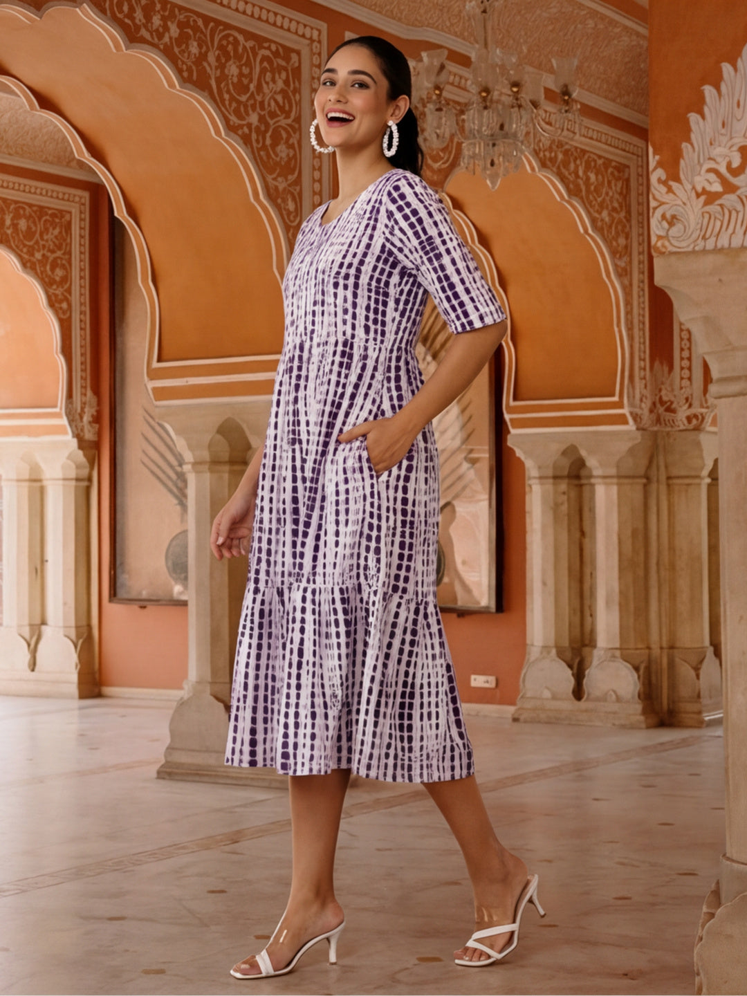 Textured Dyed A-Line Tiered Ethnic Dress