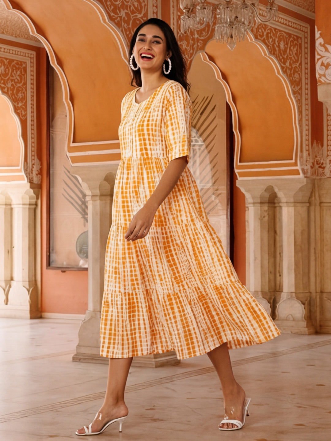 Textured Dyed A-Line Tiered Ethnic Dress