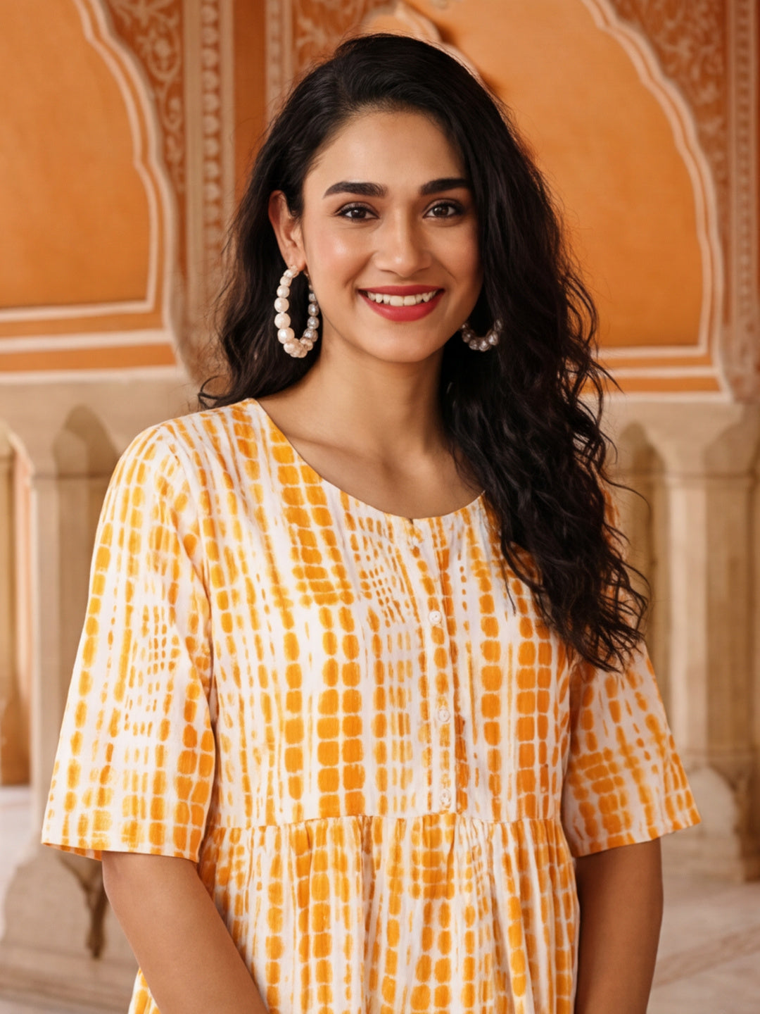 Textured Dyed A-Line Tiered Ethnic Dress