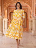 Floral Printed A-Line Panelled Ethnic Dress