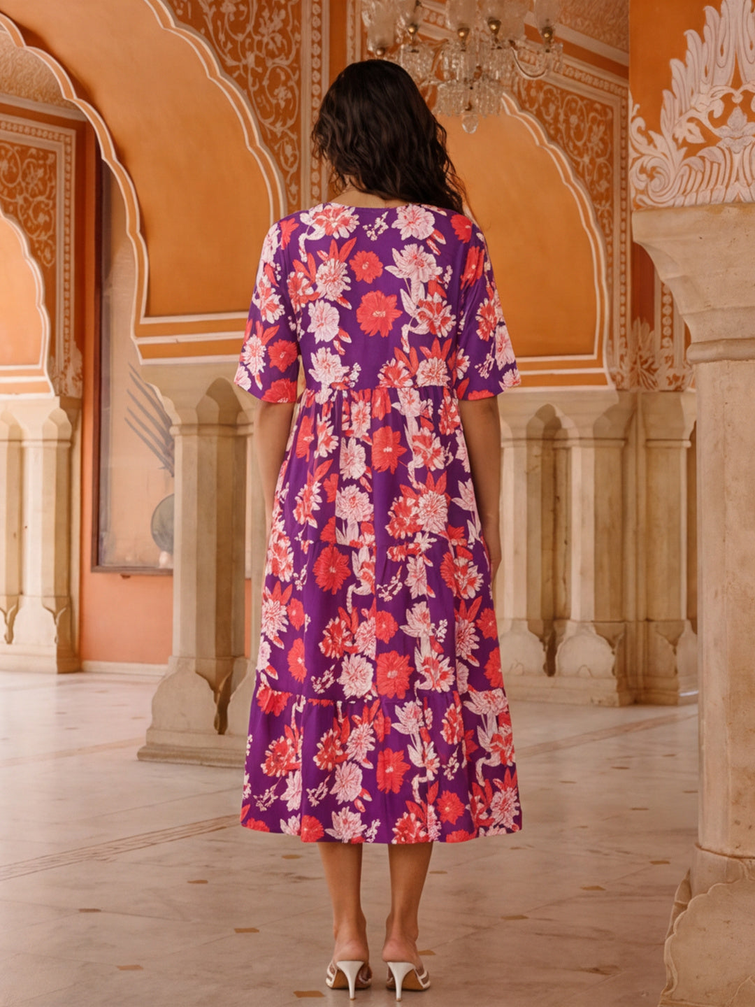 Floral Printed A-Line Tiered Ethnic Dress