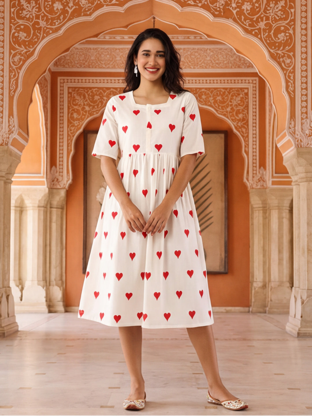Quirky Printed A-Line Pure Cotton Ethnic Dress