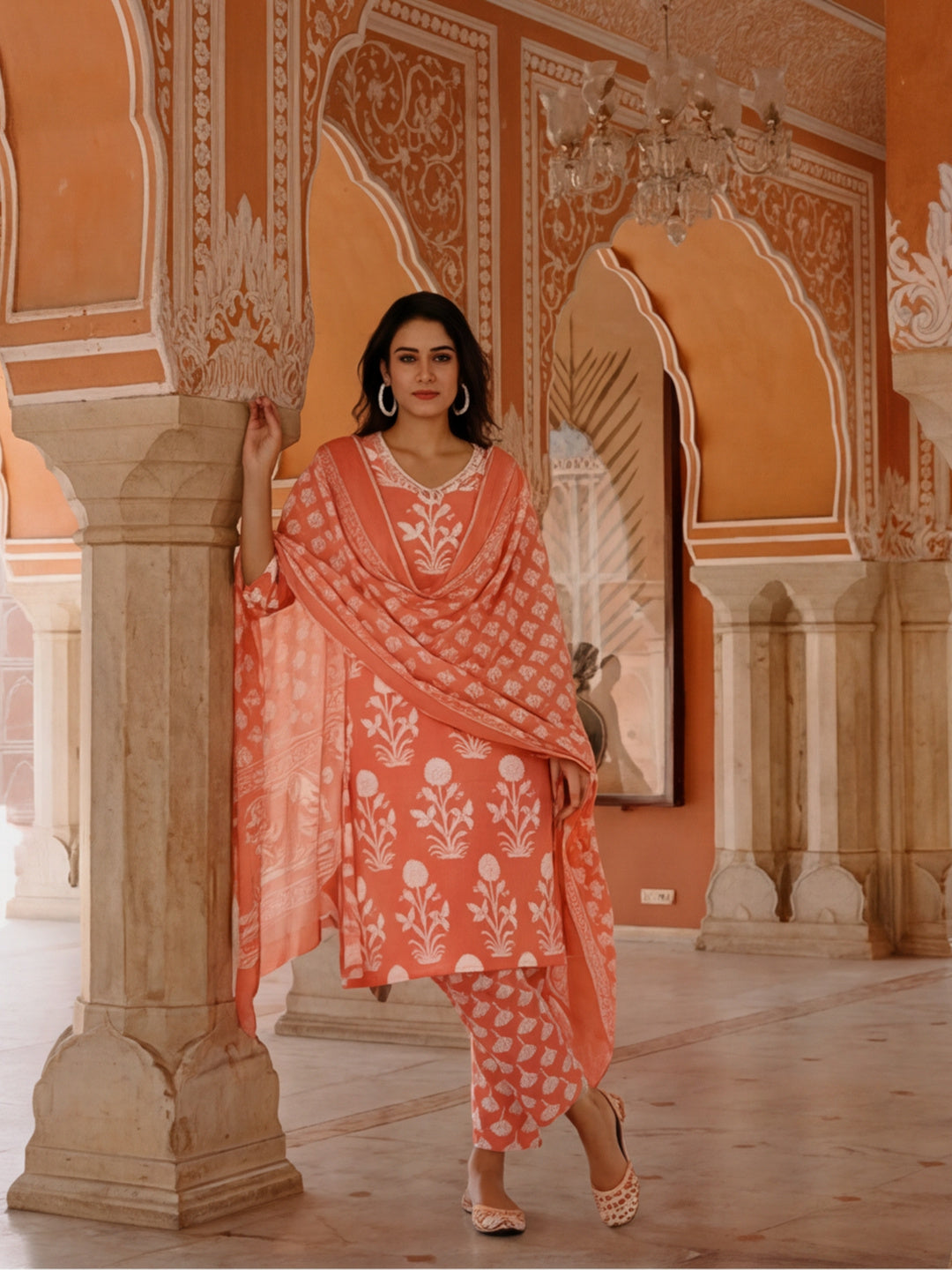 Floral Embroidered Straight Kurta & Trousers Sets