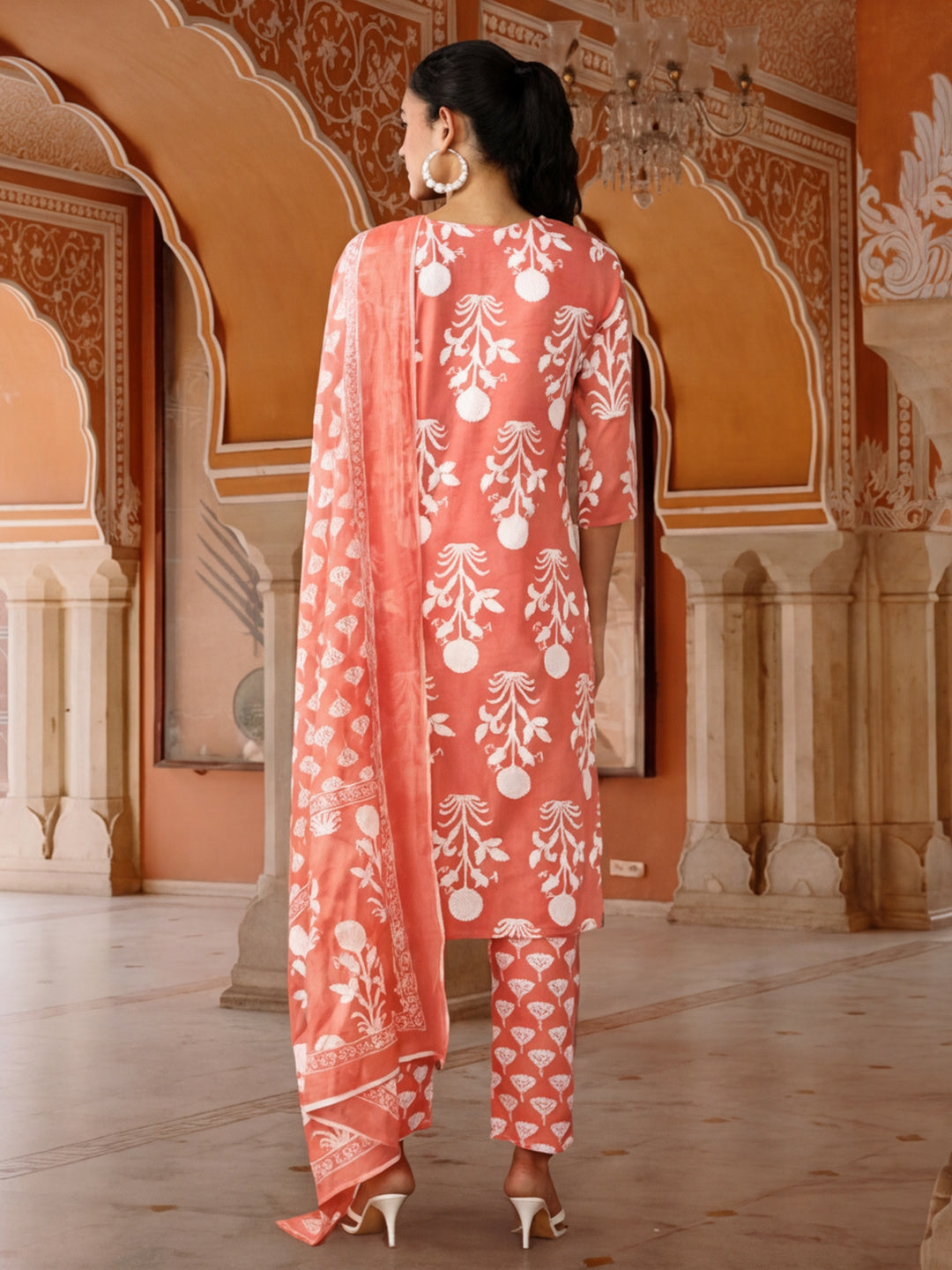 Floral Embroidered Straight Kurta & Trousers Sets