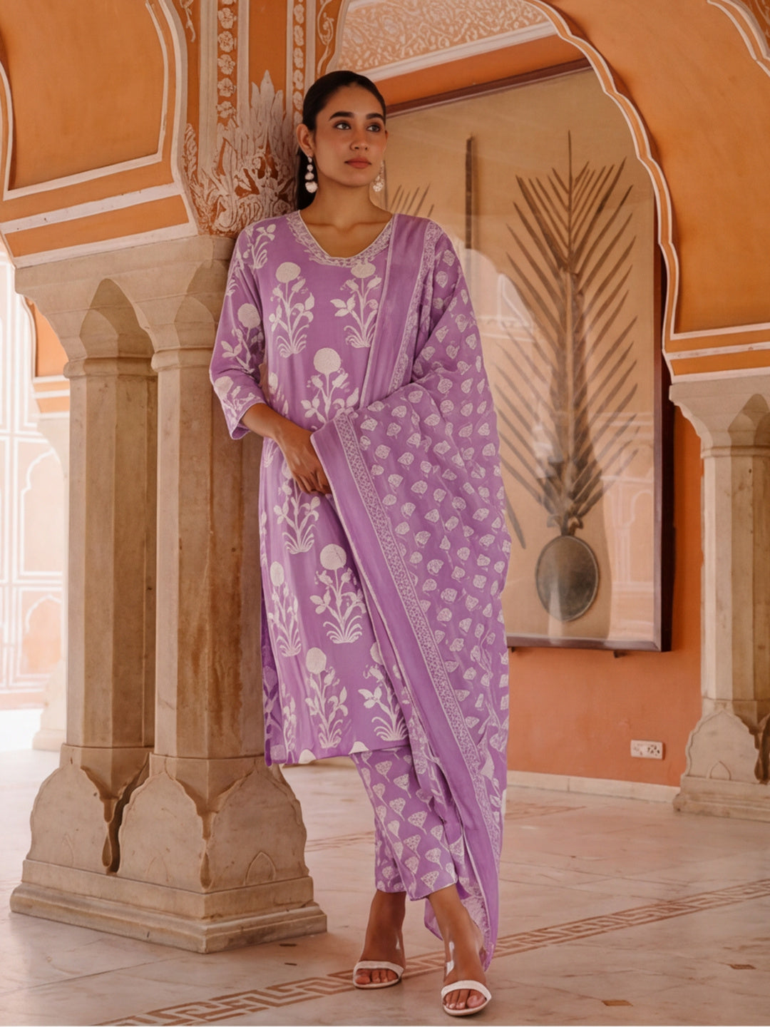 Floral Embroidered Straight Kurta & Trousers Sets