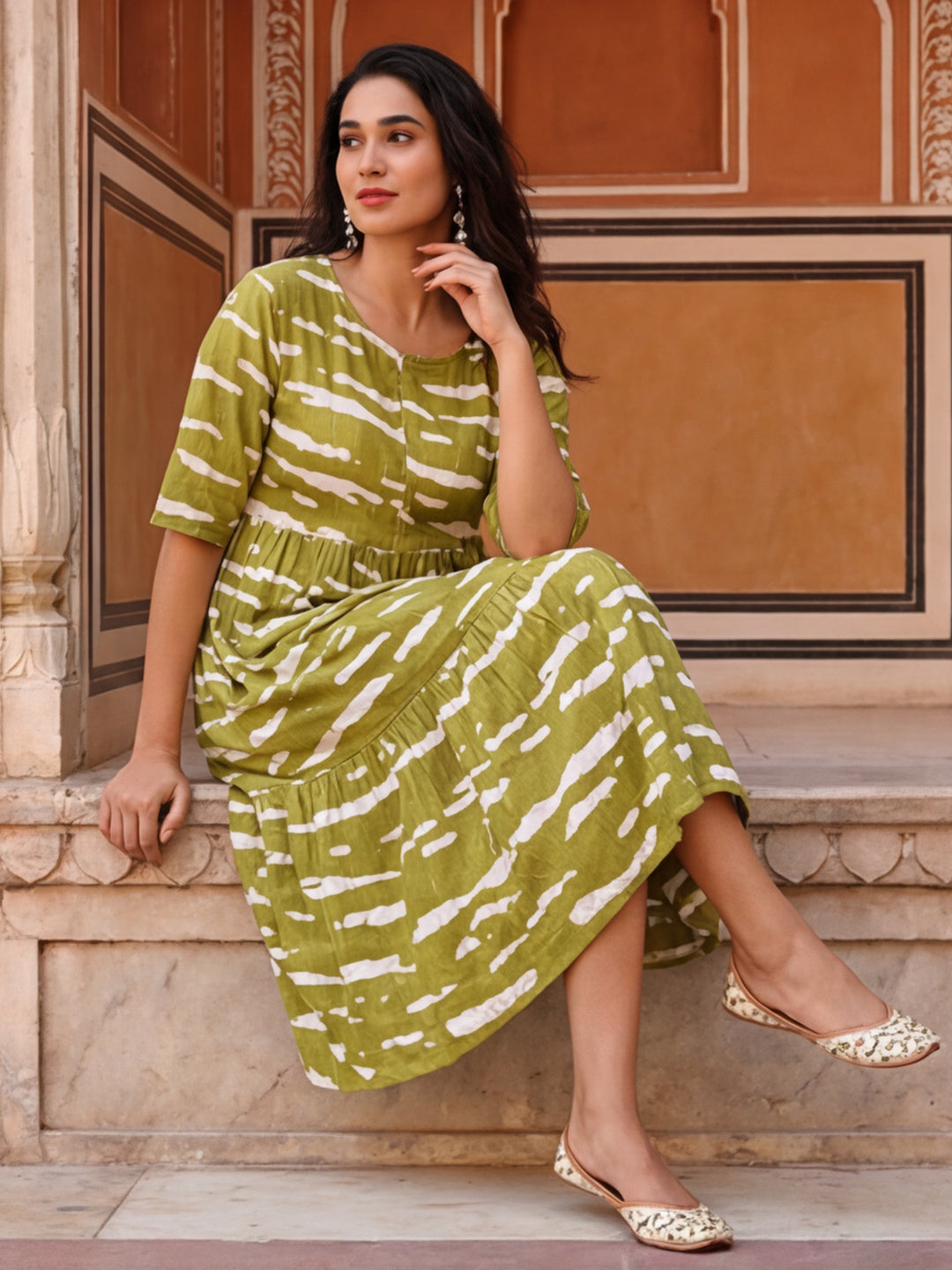 Floral Printed A-Line Cotton Blend Ethnic Dress