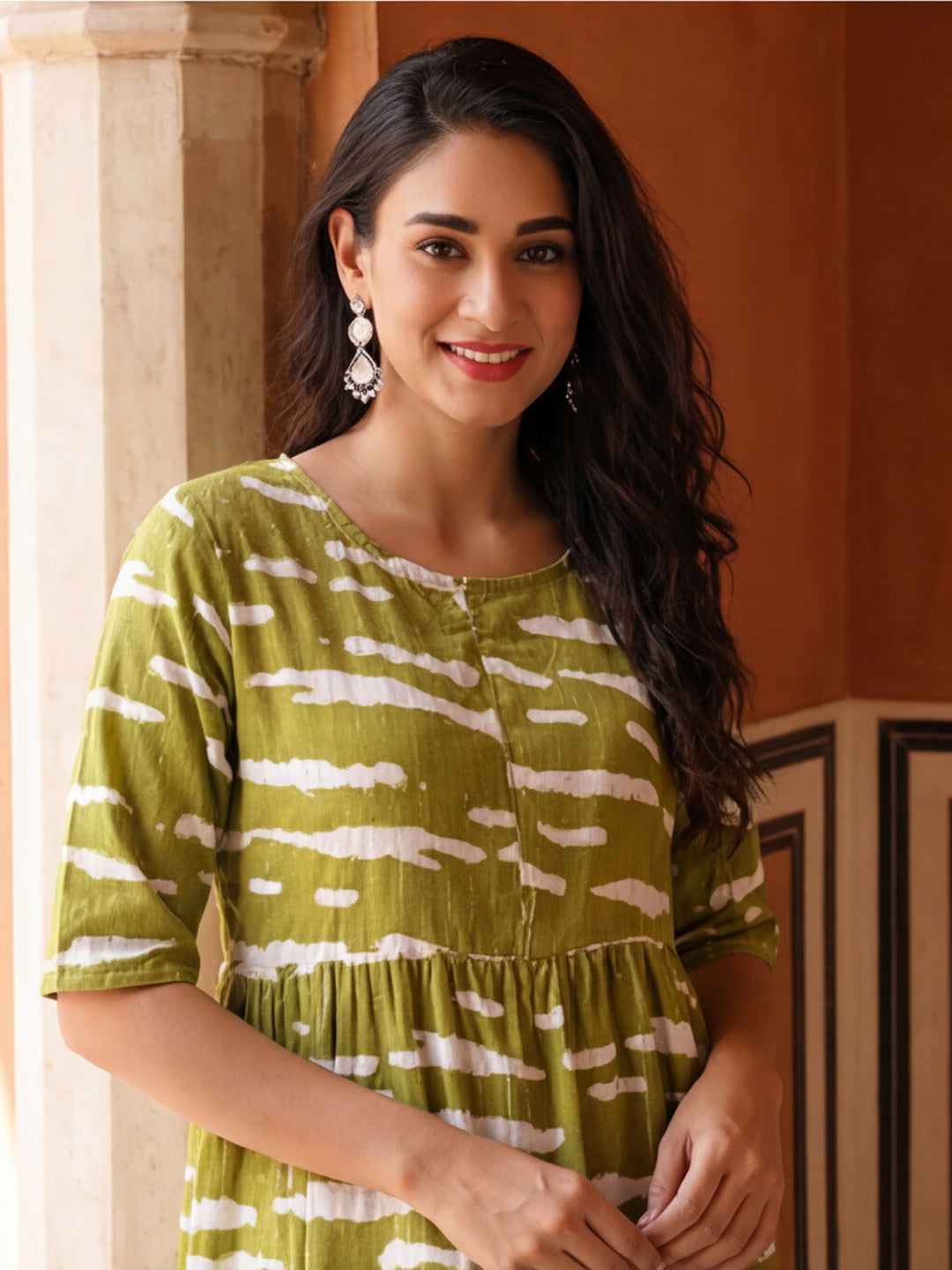 Floral Printed A-Line Cotton Blend Ethnic Dress