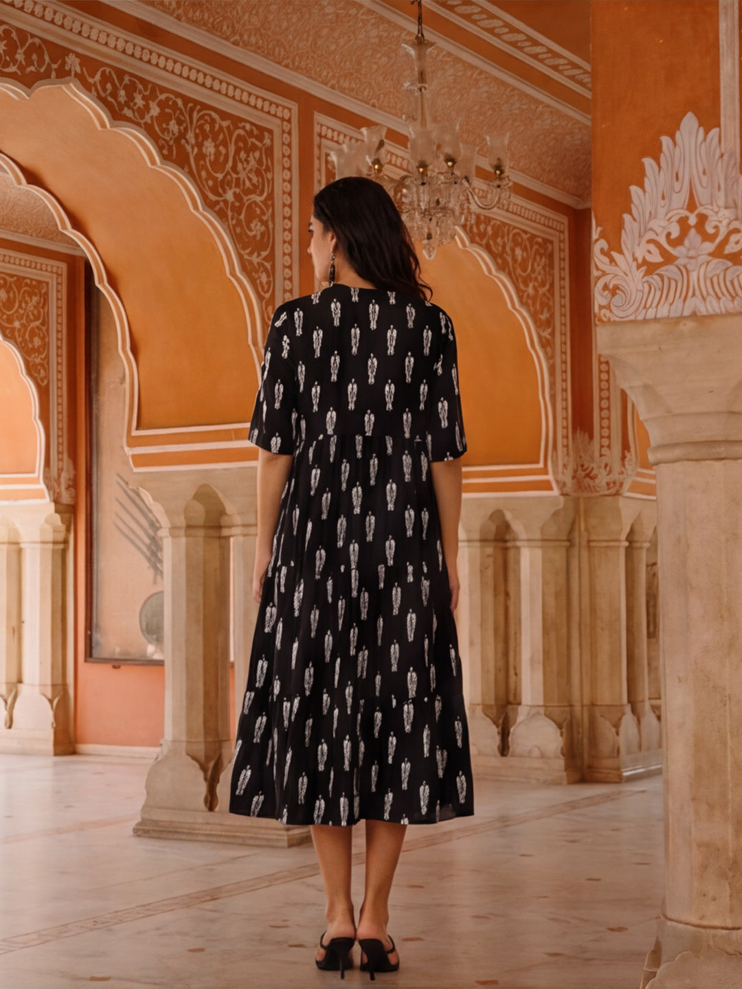 Floral Printed A-Line Tiered Ethnic Dress