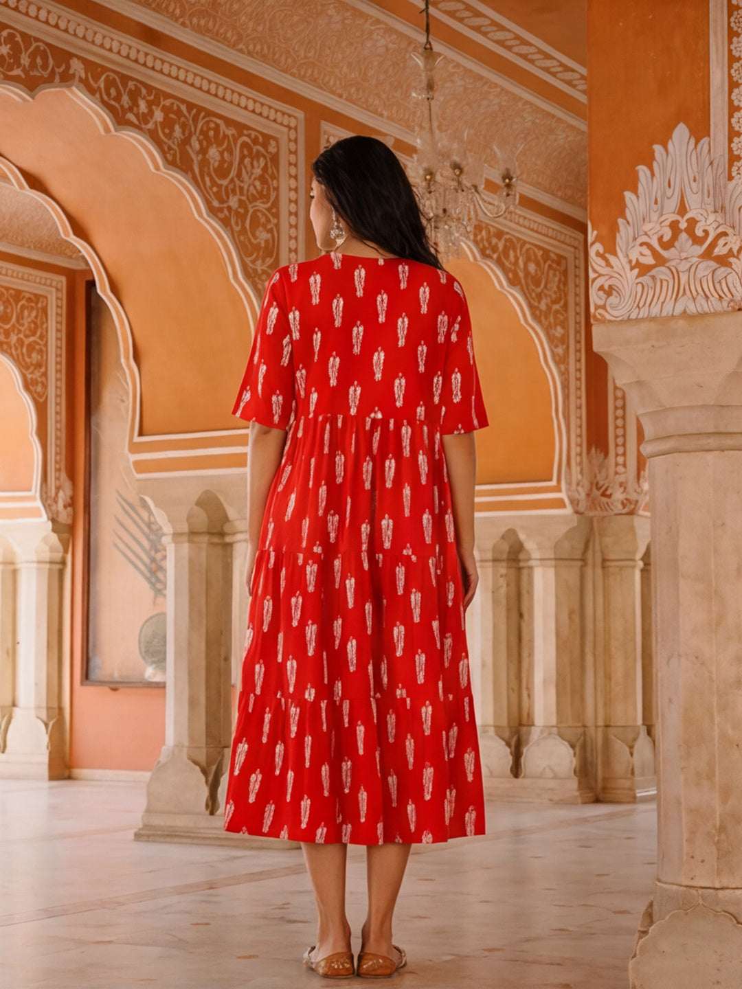 Floral Printed A-Line Tiered Ethnic Dress
