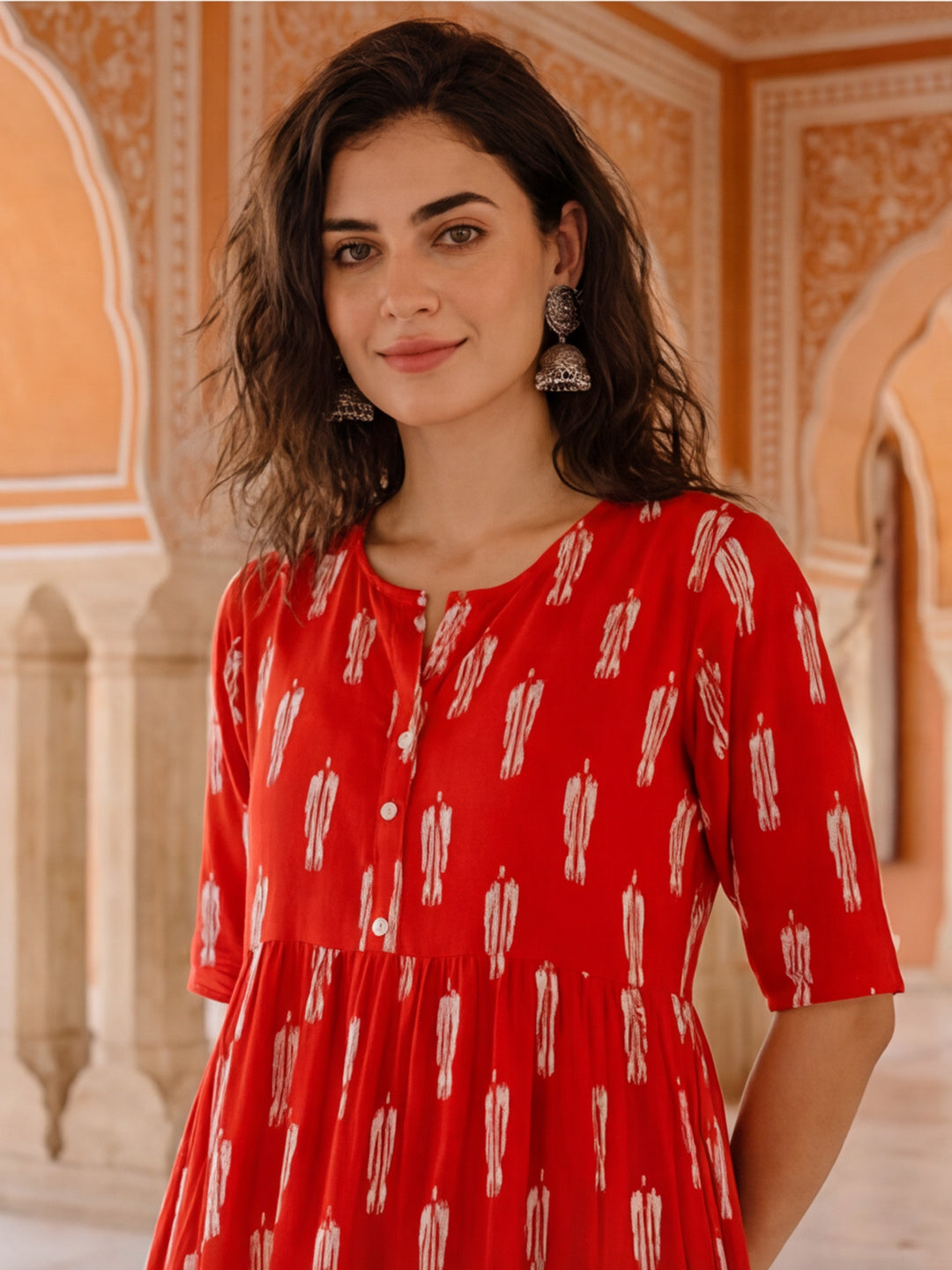 Floral Printed A-Line Tiered Ethnic Dress